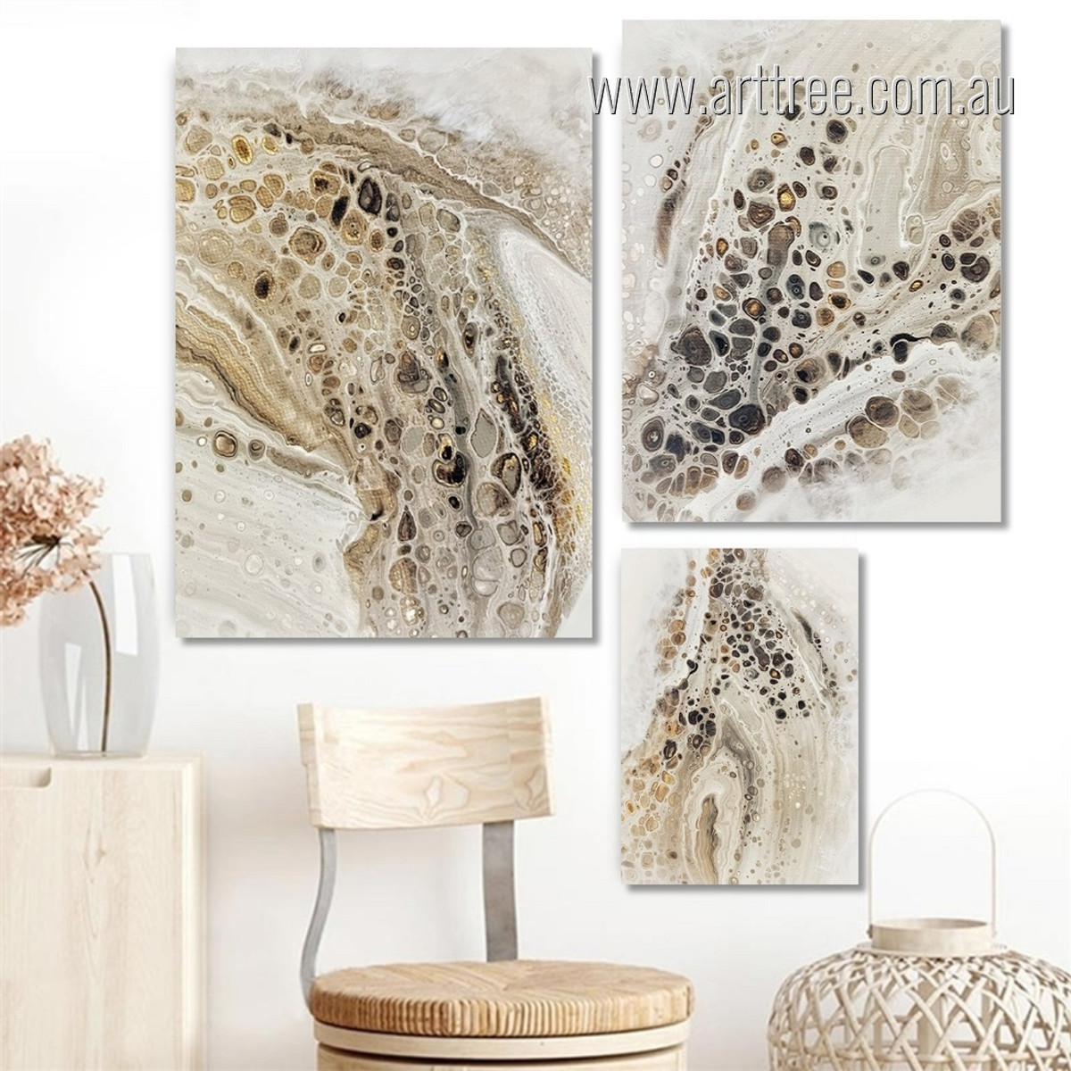 Flaws Marble Texture Abstract Modern Photograph 3 Piece Set Stretched Large Canvas Prints for Room Wall Artwork Ornament