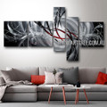 Red & Black Stripe Style Abstract Vintage Handmade Artist 5 Piece Split Canvas Paintings Wall Art Set For Room Garnish