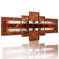 Brown Red Centered Abstract Modern 5 Piece Split Panel Painting Wall Art Set