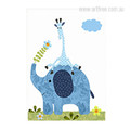 Cartoon Elephant, Giraffe Animals Kids Wall Art