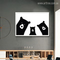 Cute Bear Family Animal Black and White Cartoon Art Print