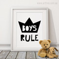 Boys Rule Crown Black and White Children's Wall Art Print