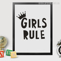 Girls Rule Crown Black and White Artwork for Kids