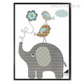 New Elephant Animal, Birds Check Pattern Nursery Kids Decor