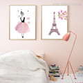 Watercolor Pink Girl Dress, Eiffel Tower Girls Wall Art