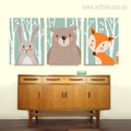 Bunny, Bear, Fox Forest Cartoon Animals Boy Girl Wall Art