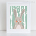 Cute Bunny Forest Cartoon Animal Kids Wall Art