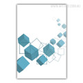 Geometric Blue Square and Cubes Canvas Art