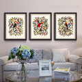 Retro Colorful Birds Fresco Large Wall Art