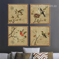 Retro Birds Combination Bee Eater, Sparrow 4 Piece Print Set