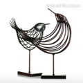 Set of Iron Metal Bird Figurines Silver Wire Sculpture