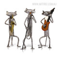 Three Mini Cats Orchestra Band Miniatures Iron Metal Musician Sculptures