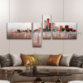 Beautiful City Pattern Abstract Handmade 4 Piece Split Oil Painting For Room Getup