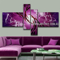Brown Streaks With Purple Base Abstract Handmade 4 Piece Split Oil Painting For Drape