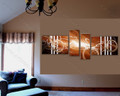 White Stripes with Brown Base Abstract Handmade 4 Piece Split Canvas Art For Room Getup