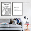 New York City Map Travel Quote Black and White Art