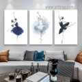 Ballet Dancing Girls Abstract Figure Modern Watercolor Artwork Image Framed Stretched 3 Piece Wall Decor Prints For Room Decor