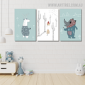 Cartoon Animals Nursery Nordic Painting Image Set Of 3 Piece Framed Wall Art Canvas Prints For Home Decor