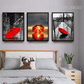 Red Umbrella in City Bedroom Decor Canvas Prints