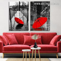 Red Umbrella In City Cityscape Modern Framed Painting Photo 2 Piece Large Wall Art Canvas Prints www.arttree.com.au