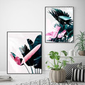 Europe Fashion Green Leaf Pink Feather Watercolor Prints