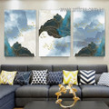 Golden Birds Modern Abstract Landscape Stretched Framed Painting Artwork Picture 3 Piece Wall Décor Set Canvas Prints For Room Garniture