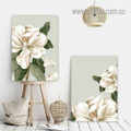 Rural Petal Magnolia Flowers Floral Botanical Nordic Painting Image Framed Stretched 2 Piece Wall Decor Set Prints For Wall Finery