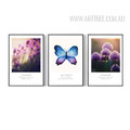 Purple Lavender Flower and Butterfly 3 Piece Wall Art