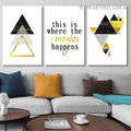 Golden Geometric Triangles Abstract Quote Modern Painting Image 3 Piece Stretched Canvas Prints For Living Room Interior Decoration