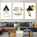 Golden Geometric Triangles Abstract Quote Modern Artwork Image Framed 3 Piece Canvas Prints For Home Decor Ideas
