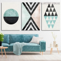 Vintage Geometric Pattern Triangles Circle Abstract Stretched Painting Image Figure 3 Piece Canvas Art Prints For Living Room Design