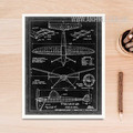 Vintage Black and White Fighter Jet Diagram Canvas Wall Art
