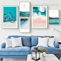 Blue Seascape Water Mountain Bicycle 3 Piece Canvas Prints