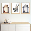 Nordic Abstract Deer Family Animals Design Scandinavian Art