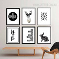 Minimalist Black and White Deer Rabbit Animal Be Brave Words Geometric Art