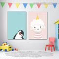 Penguin Ice Cream Sheep Baby Design Nursery Painting Image 2 Piece Cheap Framed Wall Art Canvas Prints For Kids Room Wall Decor
