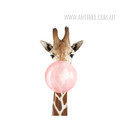 Lovely Giraffe Animal Blowing Bubble Canvas Wall Art