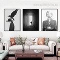 Bird on Hat Scary Human Forest Walking Man Black and White Canvas Prints