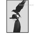 Bird on Hat Black and White Canvas Wall Art