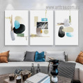 Colorful Stones Abstract Geometric Nordic Artwork Photo Framed Stretched 3 Piece Canvas Art Print For Wall Ornamentation