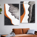 Black Orange Abstract Contemporary Watercolor Artwork Photo Framed Stretched 2 Piece Canvas Wall Art Set Prints For Wall Decor