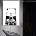 Asleep Bear Animal Black and White Painting Canvas Print for Lounge Decor