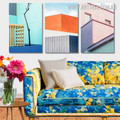 Hued Roof Abstract Modern Cityscape Painting Picture Set Of 3 Piece Framed Wall Art Canvas Prints For Home Wall Decoration Ideas
