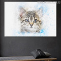 Cat Face Abstract Animal Handmade Oil Painting for Lounge Room Outfit