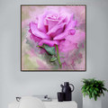 Pinkish Rose Floral Modern Oil Smudge on Canvas for Living Room Wall Garnish