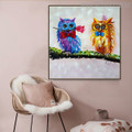 Two Owls Birds Animal Modern Handpainted Canvas for Living Room Wall Adornment