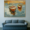 Wooden Boats Framed Abstract Knife Portmanteau on Canvas for Living Room Wall Adornment