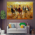 Horse Race Abstract Animal Framed Heavy Texture Knife Portrayal for Room Wall Garniture