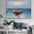 Three Ships Nature Seascape Heavy Texture Knife Painting on Canvas for Interior Wall Decor