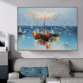 Three Ships Nature Seascape Heavy Texture Knife Painting on Canvas for Living Room Wall Garniture